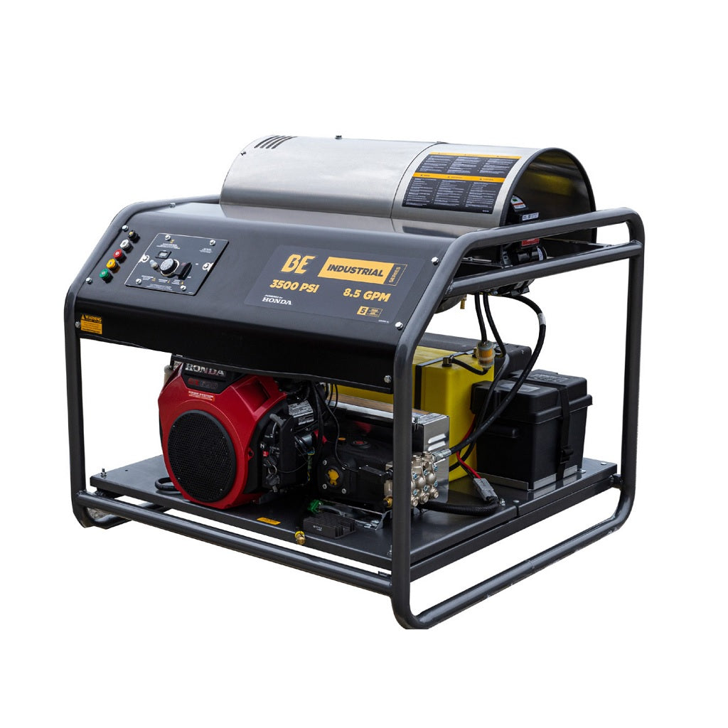 BE HW3524HA12V 3500psi 8.5GPM Industrial Hot Water Skid Gas Pressure Washer with Diesel Burner ATPRO Powerclean PWOnline