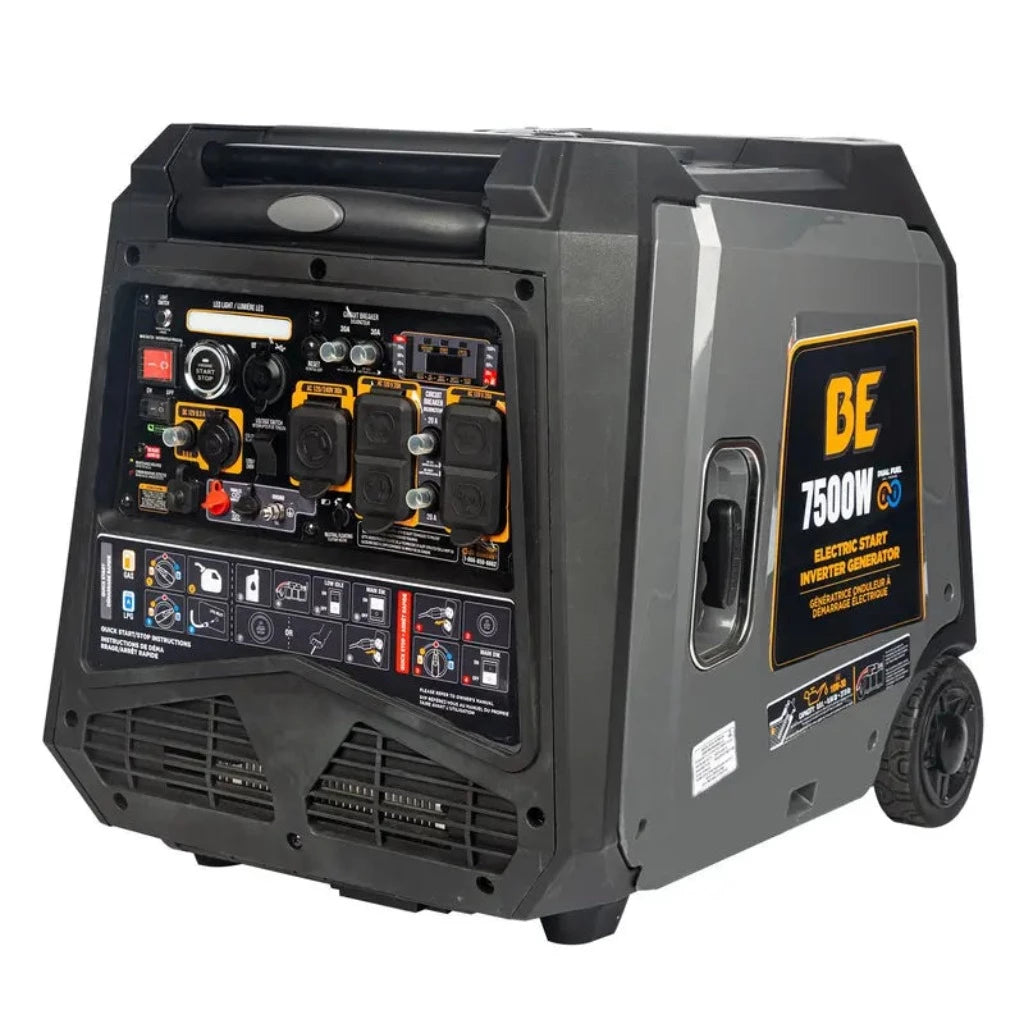 BE BE7500iD Quiet Dual Fuel Inverter Generator 7500 Watt Propane &amp; Gasoline