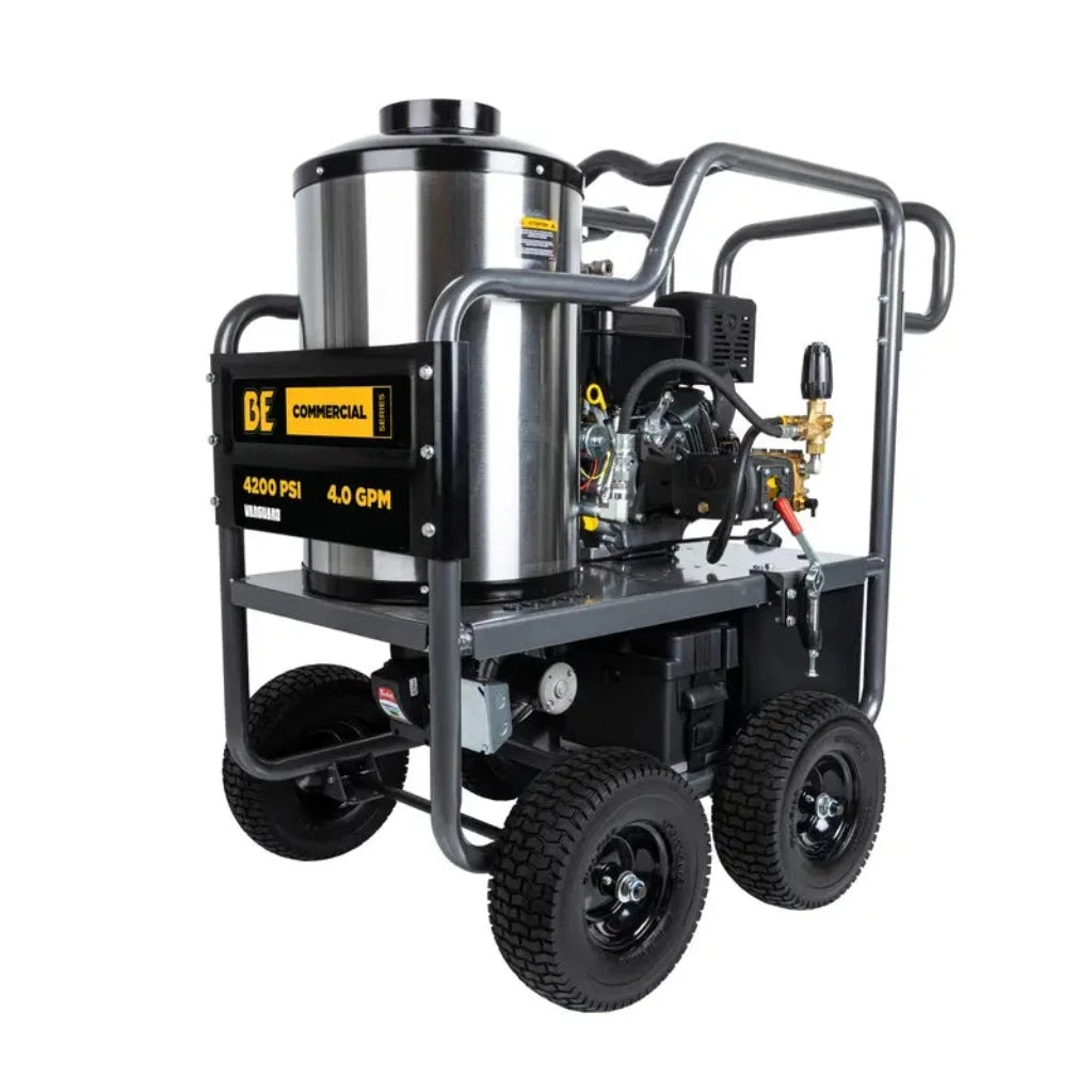 BE HW4214VA Portable Vanguard Hot Water Direct Drive Gas Pressure Washer 4200 PSI 4 GPM Diesel Burner ATPRO Powerclean Equipment