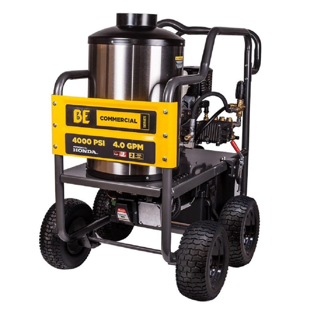 BE HW4013HG 4000psi 4.0gpm Portable Honda Hot Water Direct Drive Gas Pressure Washer with General Pump and Diesel Burner
