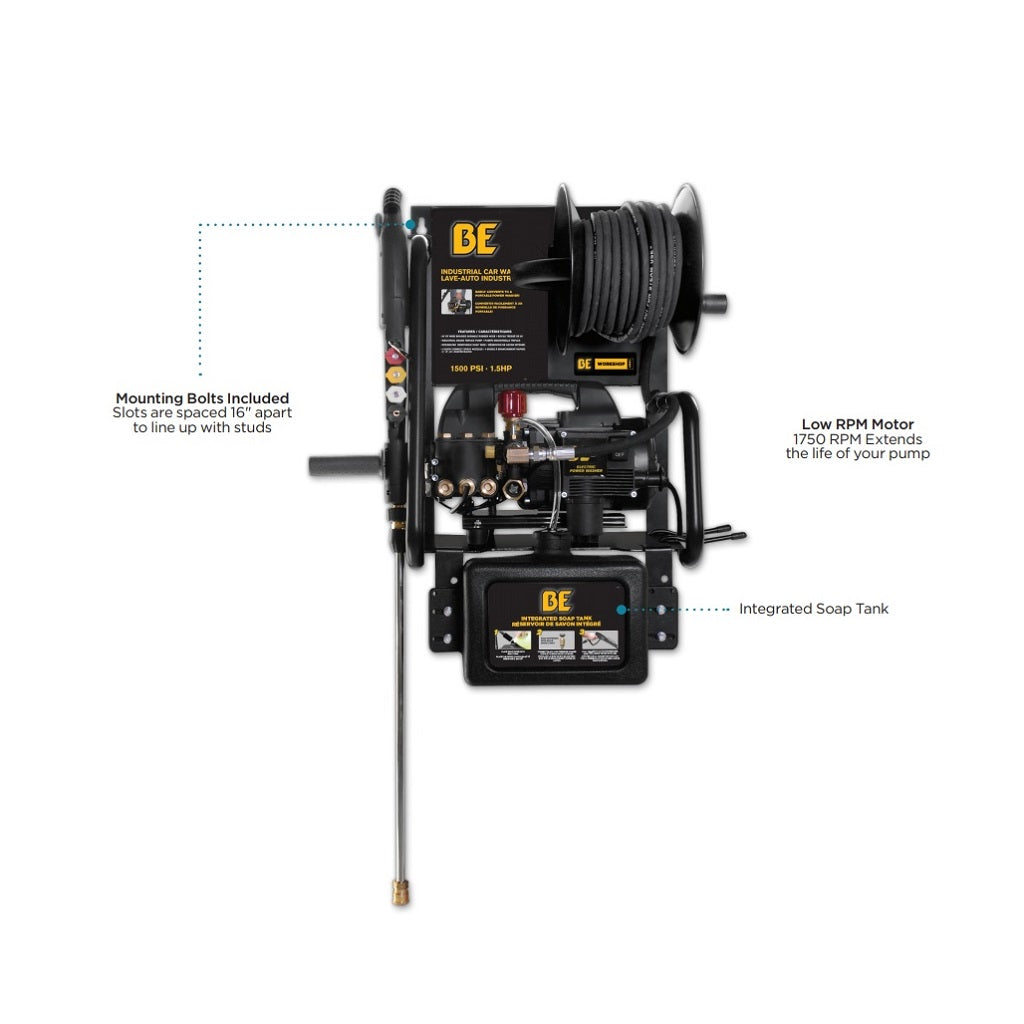 BE 110Volt (15amp) 1500psi Heavy Duty Residential Wall Mount Electric Pressure Washer P1515EPNW